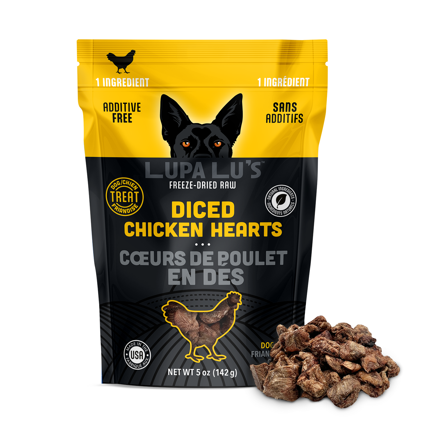 Girl With The Dogs LUPA LU'S™ Freeze Dried Raw Diced Chicken Hearts (5oz)